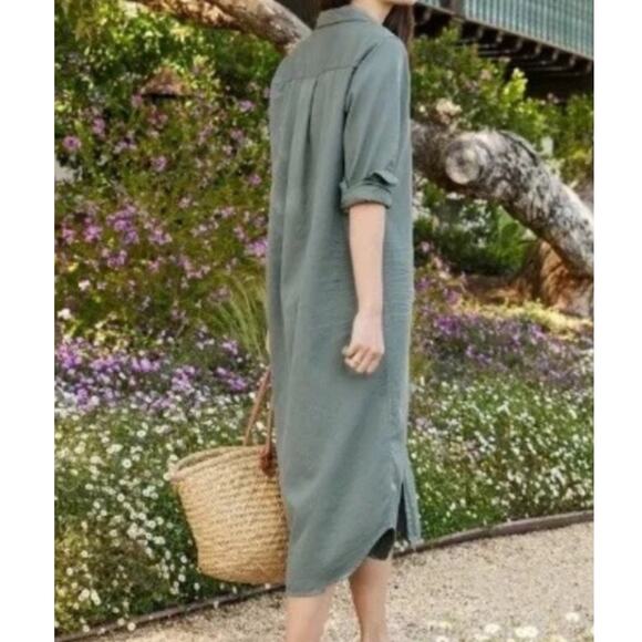 Frank & Eileen Famous Denim Rory Dress Maxi Shirtdress In Thyme Green Size XS - Picture 10 of 14